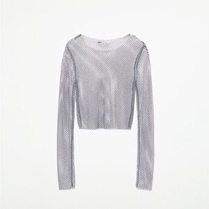 Zara Silver Rainbow Sequins Mesh Long-Sleeve Crop Top